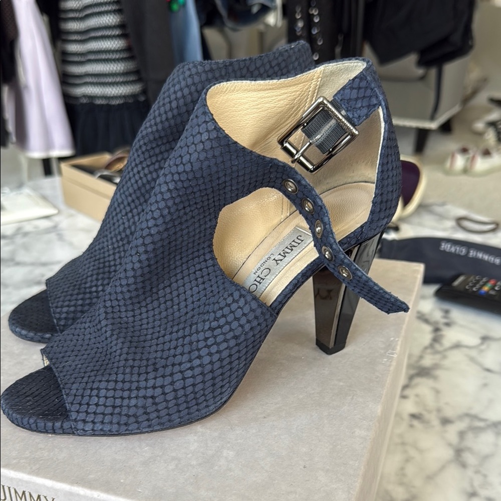 Jimmy Choo Blue Stiletto Heels with Slingback Design